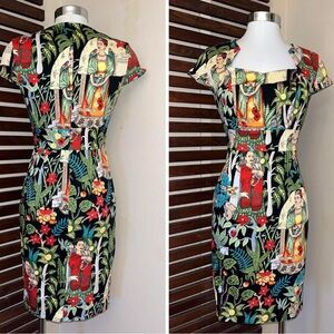 Reproduction Black Snake Monkey Bird Woman Floral Wiggle VLV Tropical Dress